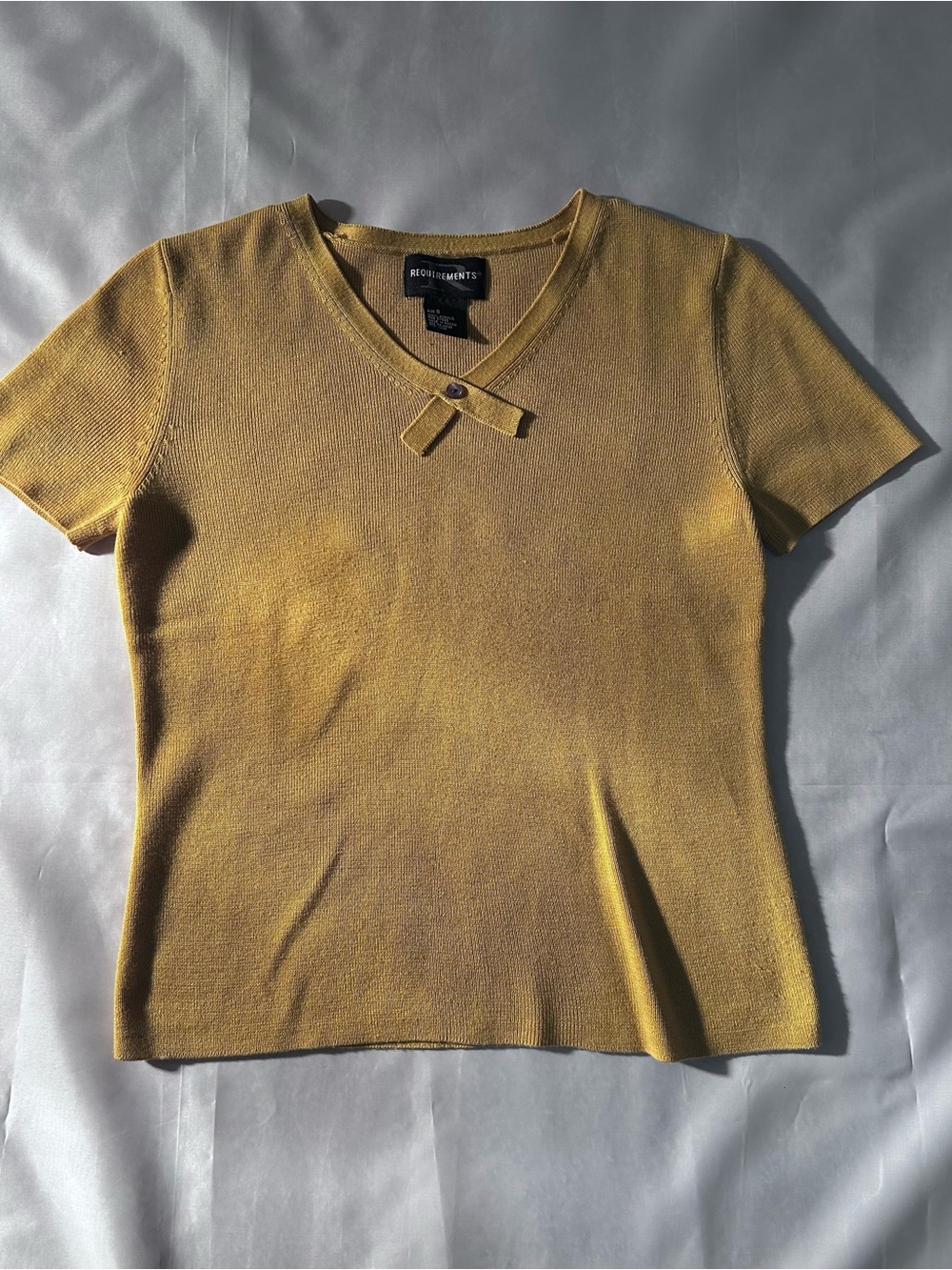 Requirements Short Sleeve V-Neck Top in Mustard Yellow